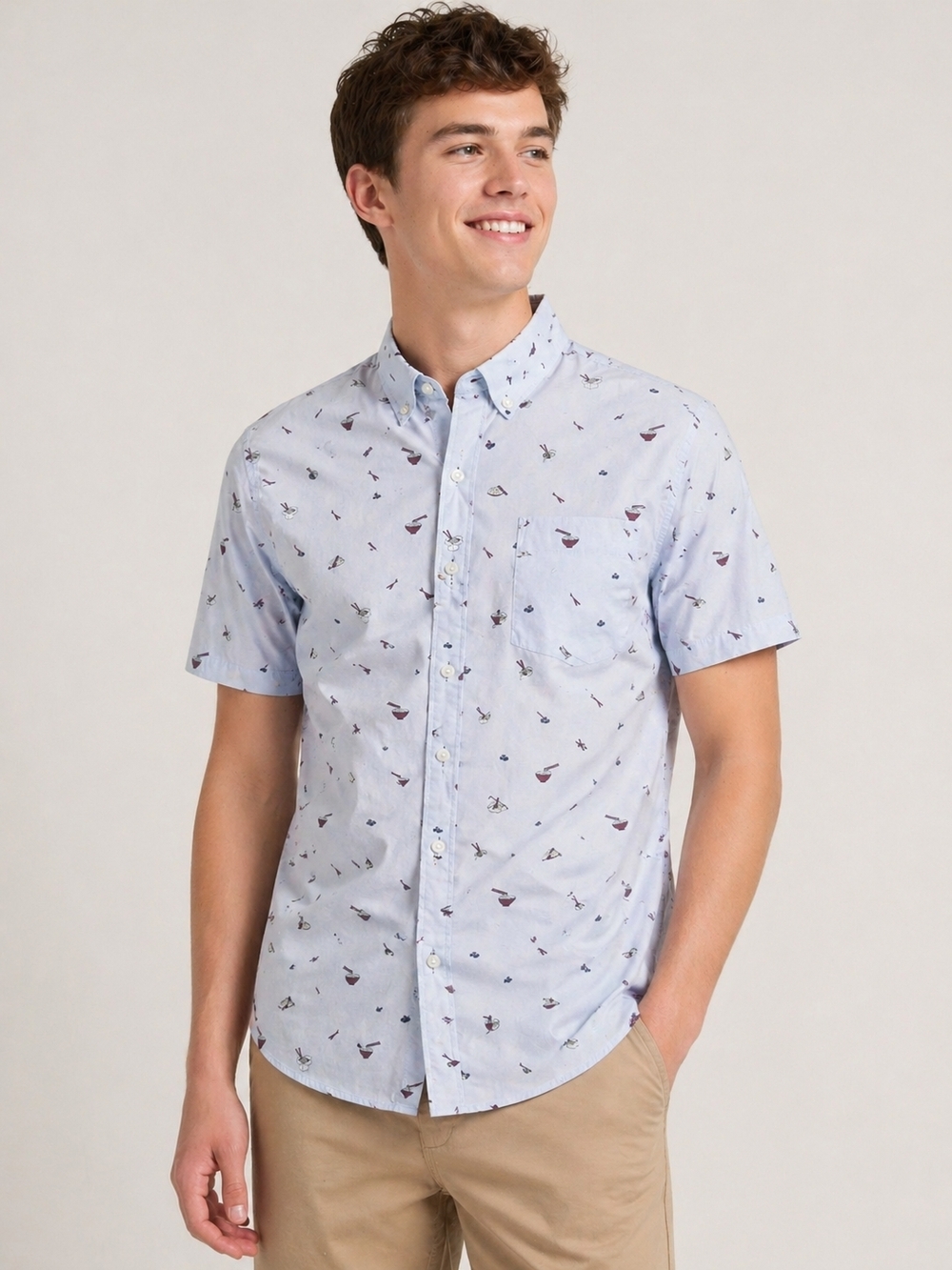 Goodthreads Men’s Short Sleeve Button Down Shirt Size Small Blue Sushi Print Pop